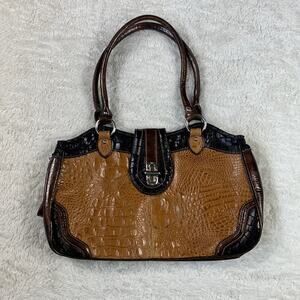 MC Marc Chantel Croco embossed large leather satchel shoulder bag